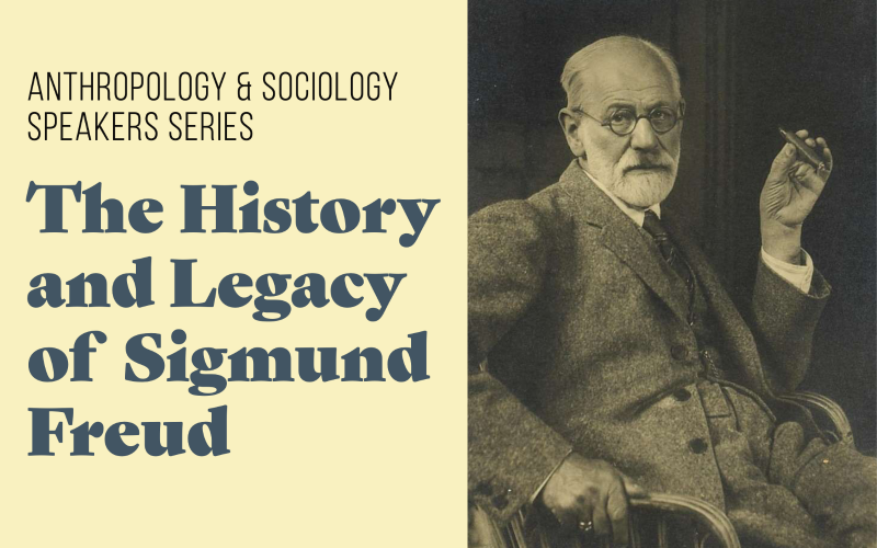 graphic including a photo of Sigmund Freud sitting in a chair with a cigar in his hand