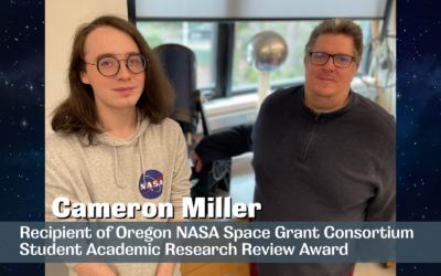 Southwestern student Cameron Miller selected for the Oregon NASA Space Grant Consortium Student Academic Research Review Award