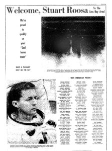 image of a newspaper ad with text and a photo of an astronaut