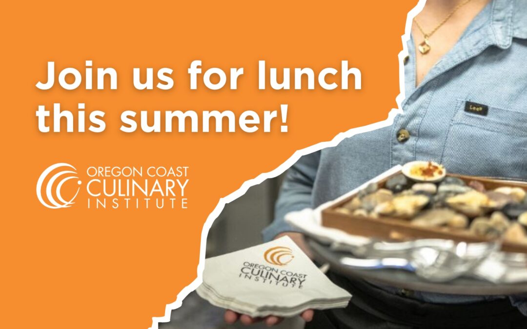 Image of OCCI student serving a plate of food with an OCCI napkin; Text says "Join us for lunch this summer!" and includes an OCCI logo