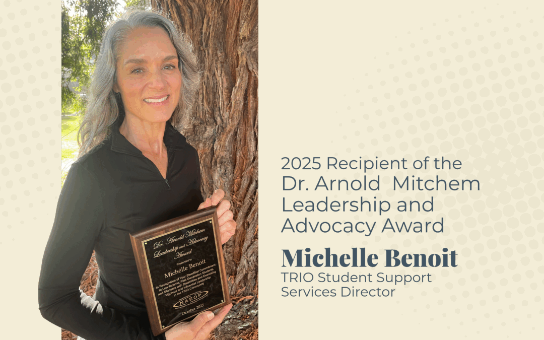 Image is a head shot of Michelle Benoit, the text says: 2025 Recipient of the Dr. Arnold Mitchem Leadership and Advocacy Award