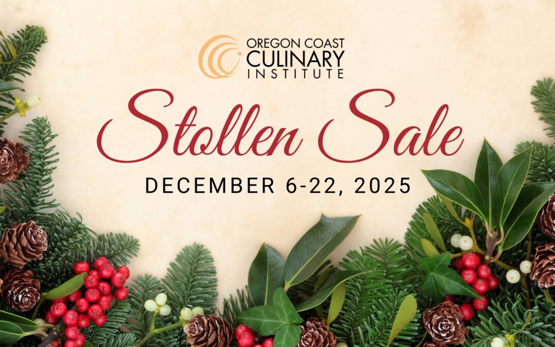Image of holiday wreath on cream background with OCCI logo and text that reads, "Stollen Sale" followed by "December 6-22, 2025"