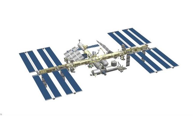 Illustration of the International Space Station isolated on a white background.